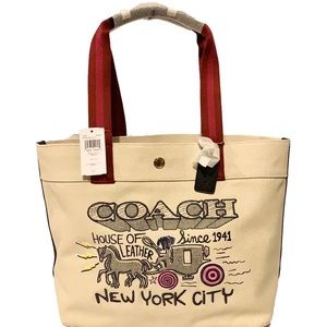 💐 COACH C5683 💐 NATURAL MULTI ART SCHOOL CANVAS TOTE